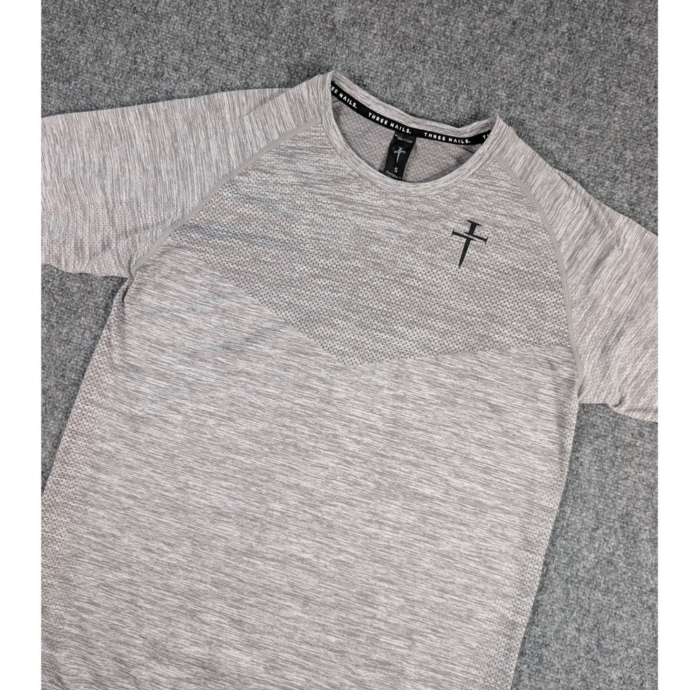 Three Nails T-Shirt Mens Small Grey Space Dye Seamless Raglan Athletic Top